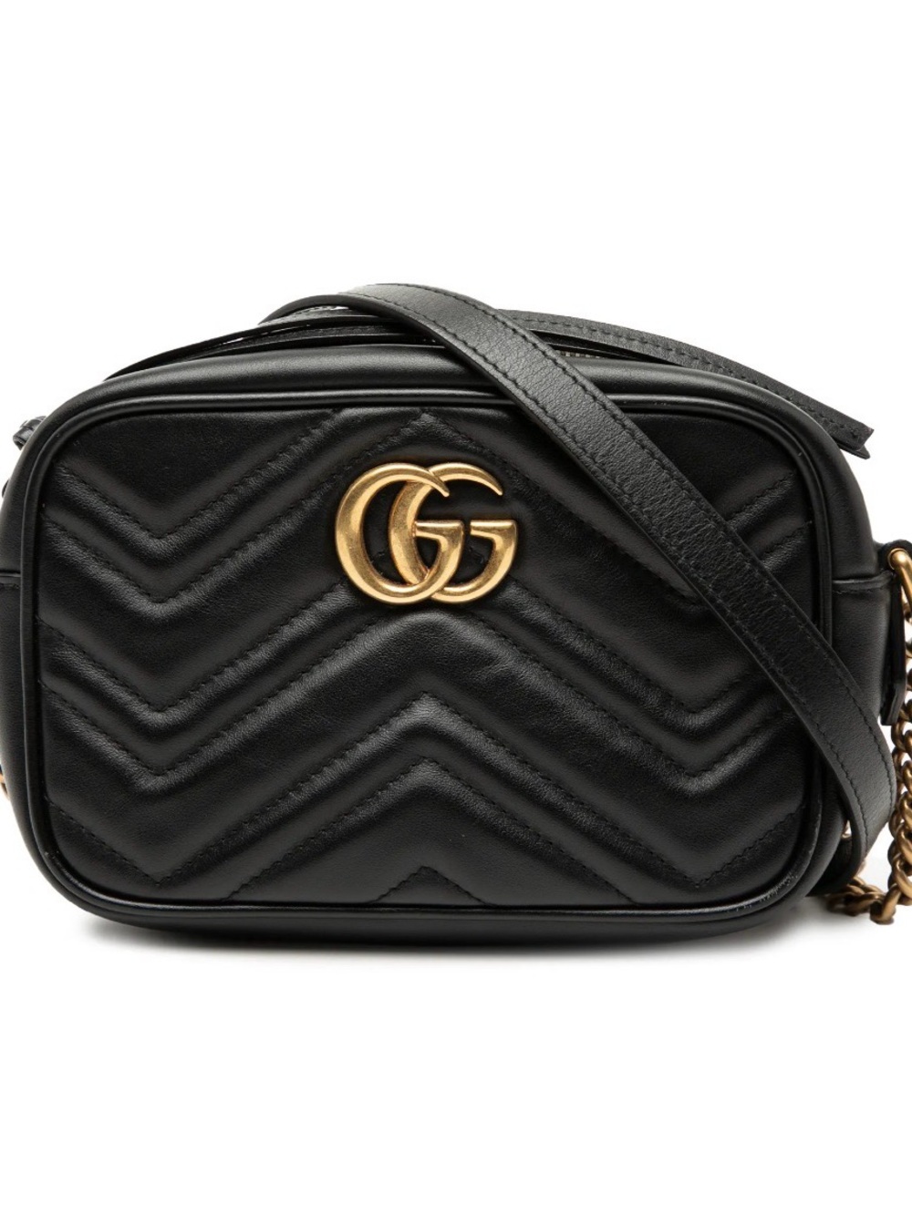 Gucci Black Chevron GG Marmont Crossbody Bag